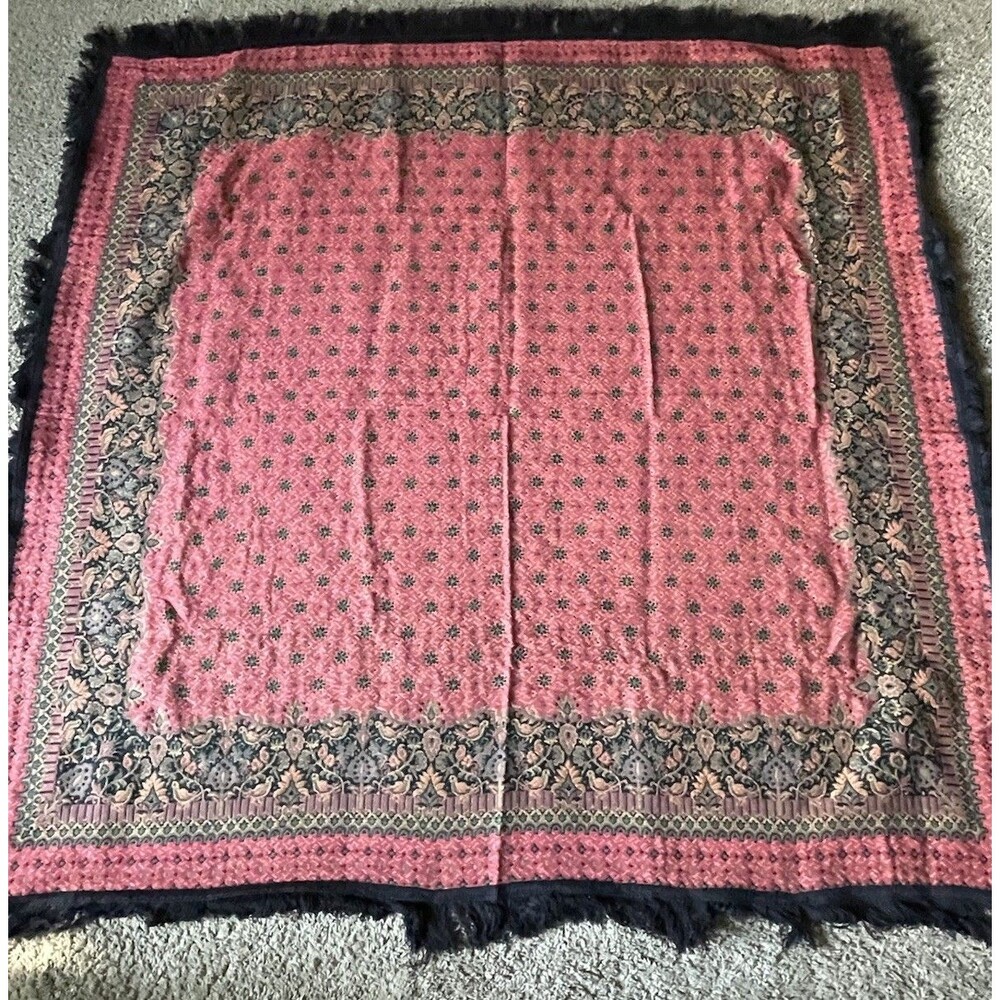 Vtg Metrax Belgium Woven Jacquard Tapestry Throw Table Cover 55x55 Floral Birds